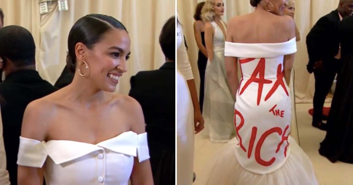 WATCH: AOC Wears a High End Designer ‘Tax The Rich’ Dress to $30,000 ...